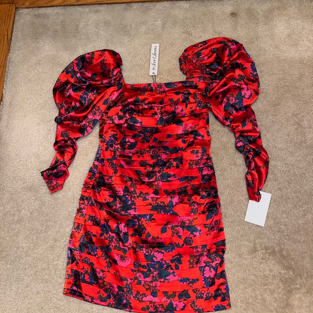 For Love And Lemons Red and Black Floral Long Sleeve Dress